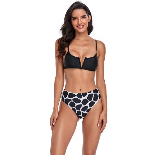 

one-piece suits retro brazilian bikini two piece printing v neck swimsuits swimwear ganthered sets 2021 sexy