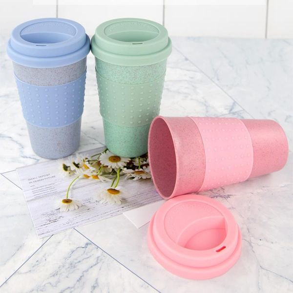 

mugs 350ml silicone environmentally friendly wheat straw water cup non-slip portable for home office