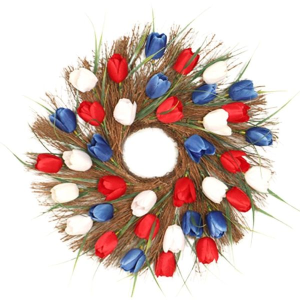

artificial tulipe flower wreath spring summer door garland front window wedding hanging ornament home decor decorative flowers & wreaths