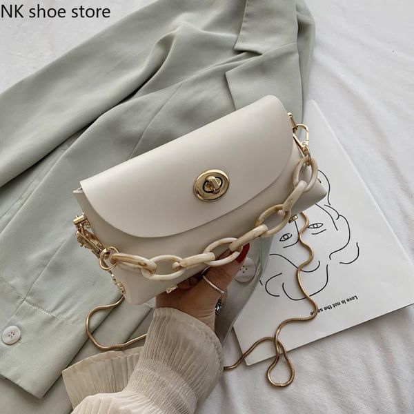

evening bags thick chain soild color small pu leather crossbody for women 2021 simple style lock shoulder handbags female flap bag