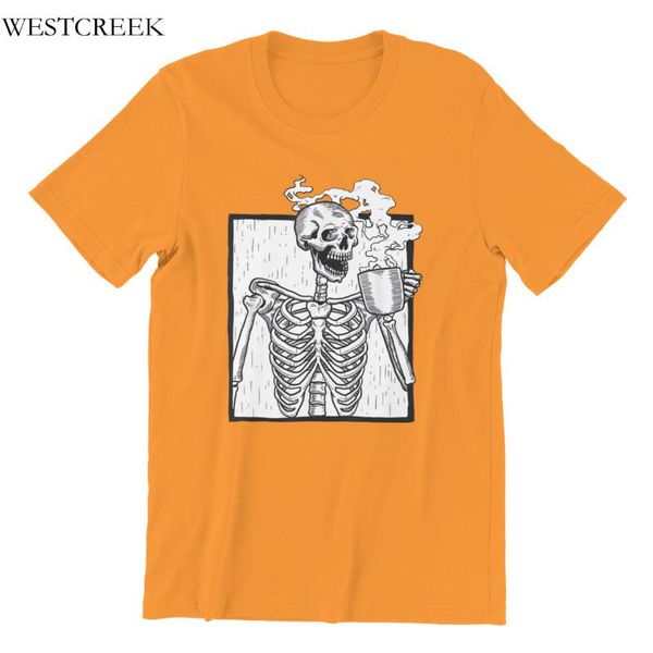 

men's t-shirts wholesale t-shirt halloween coffee drinking skeleton 4xl 5xl 6xl retro hip-hop tees 48923, White;black