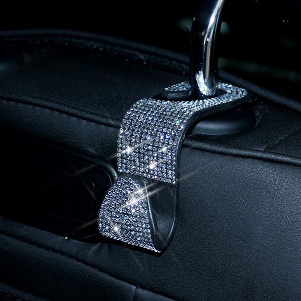 Auto Organizer 1PC Strass Auto Sitz Zurück Aufhänger Halter Kopfstütze Haken Diamant Fahrzeug Für Handtaschen Geldbörsen Lebensmittel Taschen