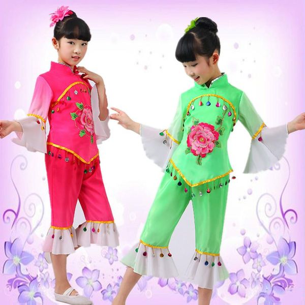 

children dancing costume yangko suit chinese girl wear stage, Black;red