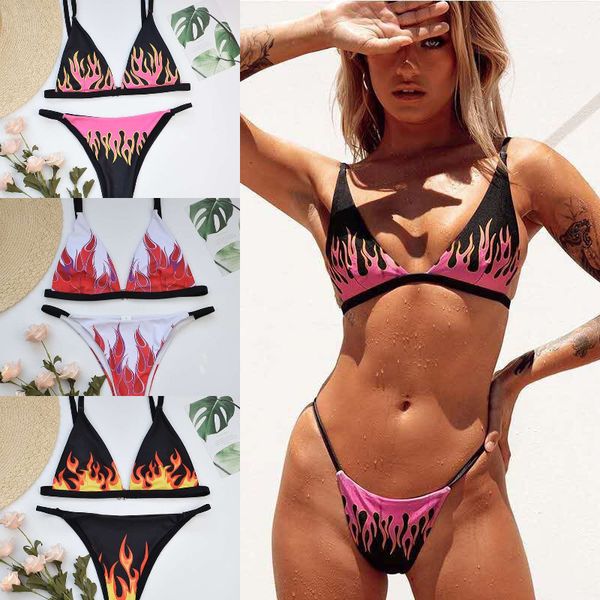 

multicolor bikini national flame printed women's swimsuit, Black;white