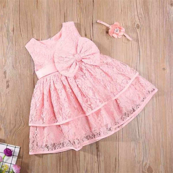 0-3Y Summer Toddler Born Kid Baby Girl Dress Lace Bow Ball Gown Abiti da sposa per 3 anni Costumi 210515