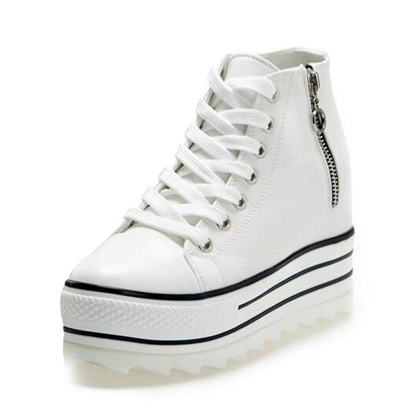 

dress shoes fashion womens high heeled platform canvas elevators white black casual woman with zipper xkd5015