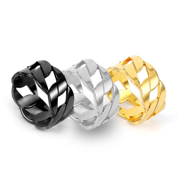 

hollowed stainless steel cuban link ring jewelry for man woman lovers gift, Silver