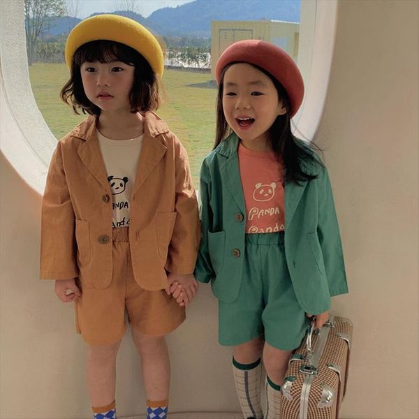 

spring kids coat casual solid suit jacket and shorts girls clothes, White