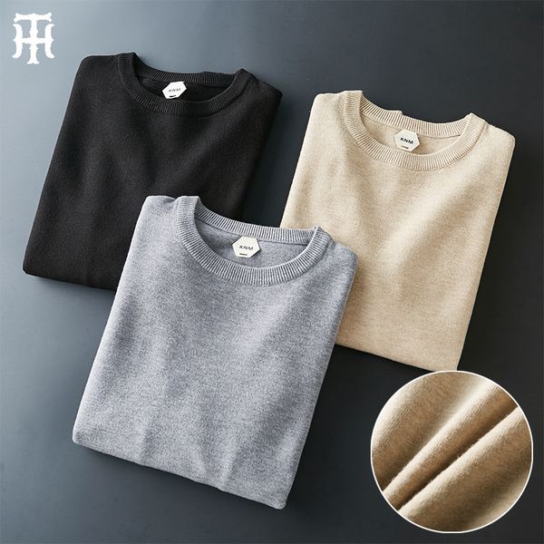 

sweaters fashion knit woolen sweater men's round neck versatile base coat european pullover cashmere pure color, White;black