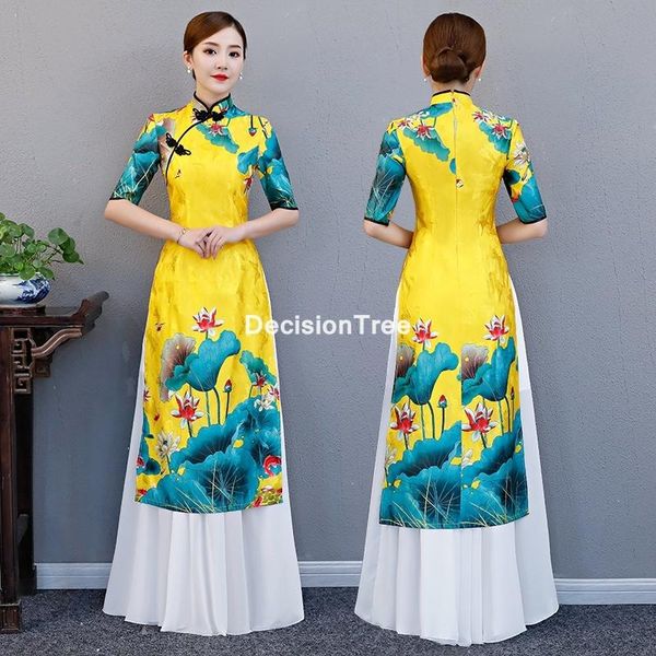 

ethnic clothing 2021 vietnamese aodai vietnam cheongsam folk style feminine qipao chinese dress for women traditional floral print ao dai, Red