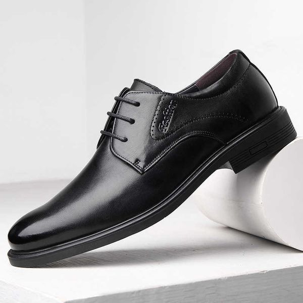 

2021 men's single toe leather business ess shoes casual lace up, Black