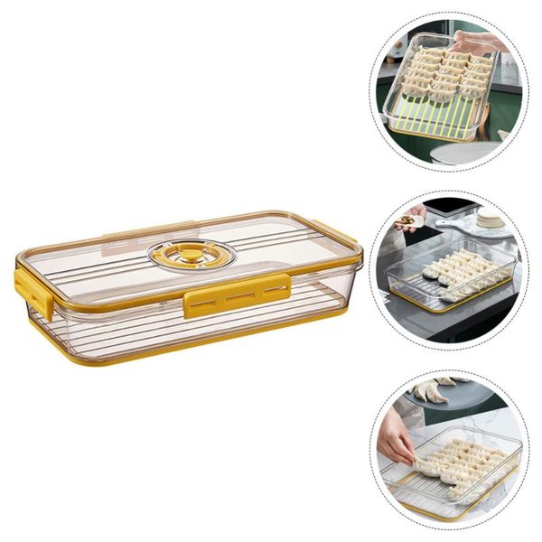 

storage bottles & jars 1 pc 1.5 reusable wonton case non-stick dumpling tray box (yellow)