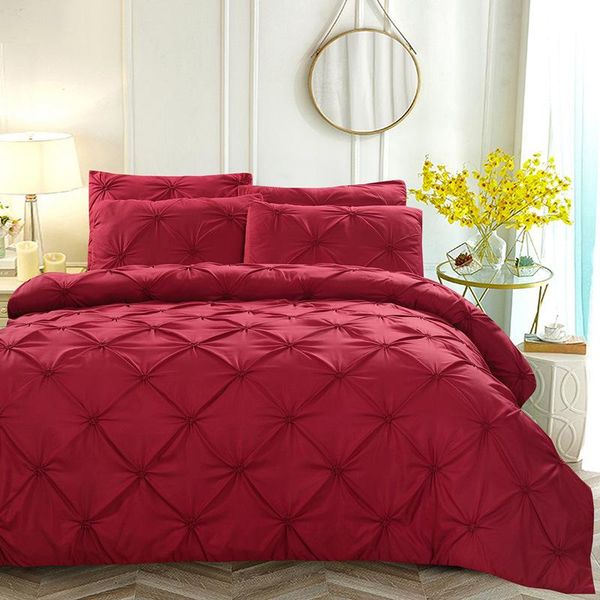 

bedding sets luxury pinch pleat set pure color 3pcs / 2pcs home duvet cover pillowcase king  size comforter euro