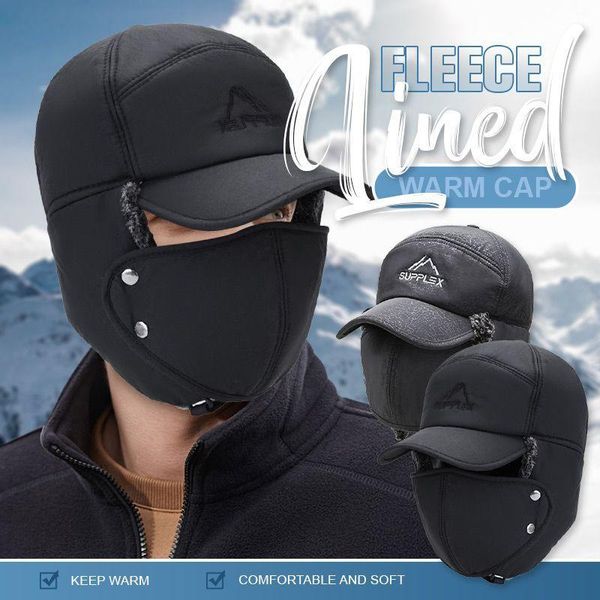 

party hats fleece lined warm cap 3 in 1 winter trapper bomber hat with ear flap full cover windproof ski face for cycling