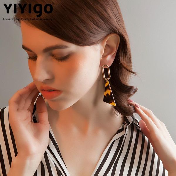 

fashion triangle leopard dropping earrings big vintage design trendy resin long dangle earring for women simple nature & chandelier, Silver