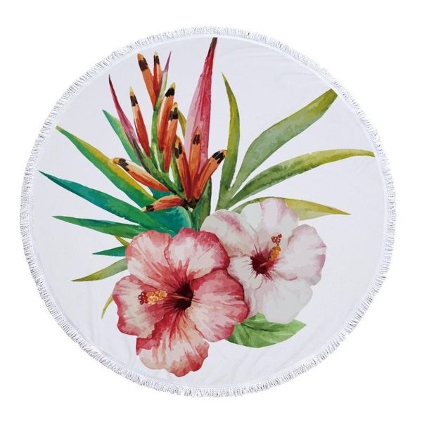 

towel printed tropical green pink leaves flower plant beach round microfiber bath towels large adults child serviette