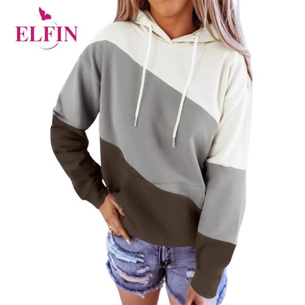 

women's hoodies & sweatshirts women autumn winter color patchwork casual loose long sleeve hooded sweatshirt ladies fashion streetwear, Black