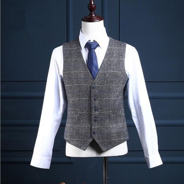 

brand slim fit mens plaid suits british style 3 piece groom wedding suit gray s-3xl men (jacket+pants+vest) men's & blazers, White;black