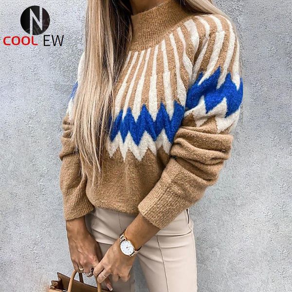 

women's sweaters streetwear long sleeve femme women autumn winter elegantturtleneck retro patchwork casual loose pullover, White;black