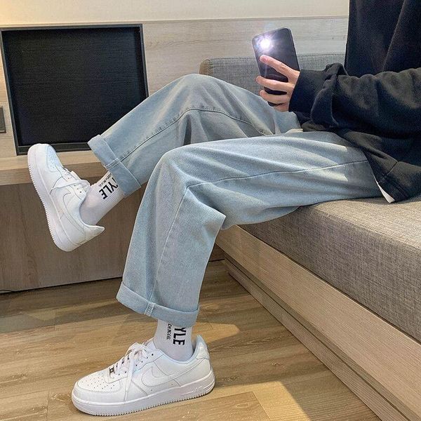 

women's jeans woman pants 2021 spring loose high waist straight-leg shorts flow pantalones vaqueros mujer, Blue