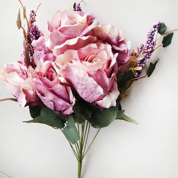 

artificial rose flowers wedding bouquet white pink silk home decoration party decor flores decorative & wreaths