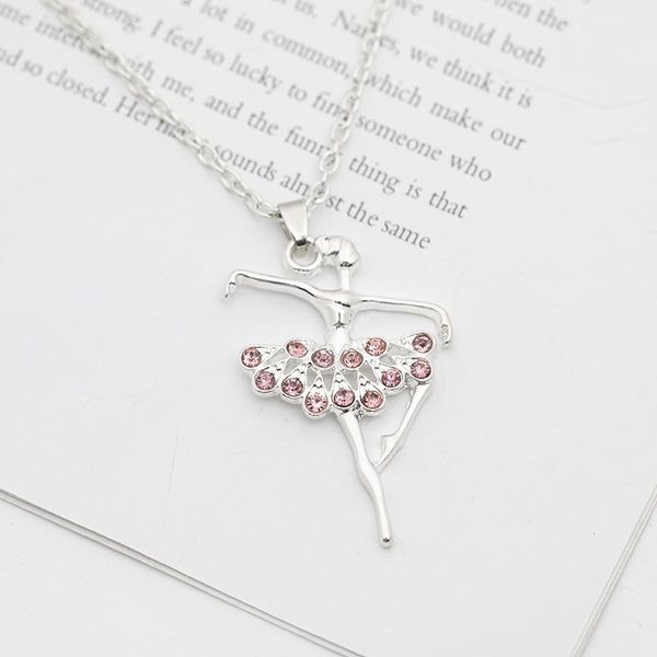 

5pcs mother gift character girl dancing ballet sports pendant necklace simple fresh pink zircon clavicle chain jewelry necklaces, Silver
