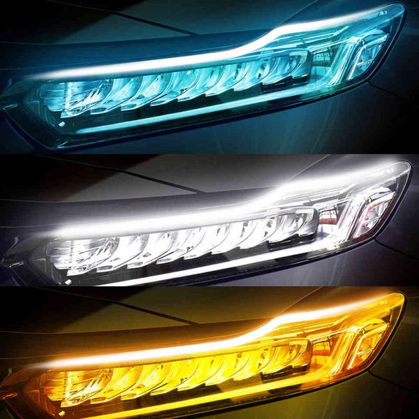 

2x 2021 start-scan led car drl daytime running lights auto flowing turn signal guide thin strip lamp styling accessories