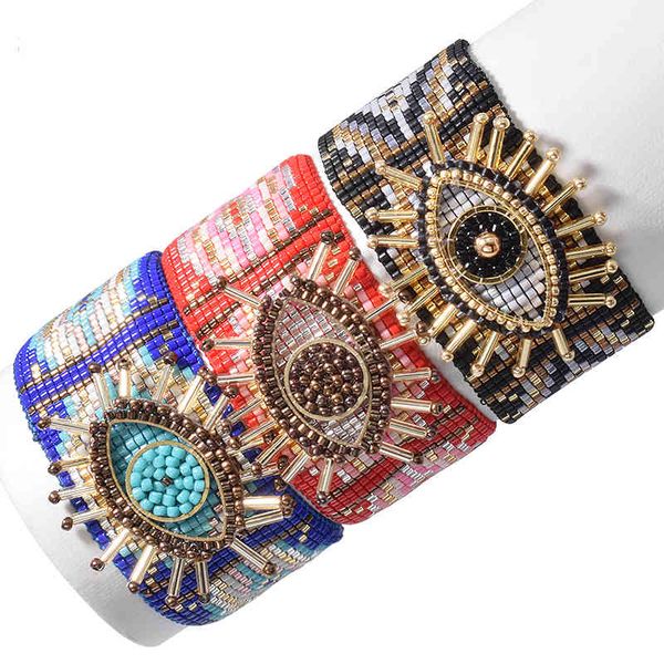 

yaukia turkish women's evil eye luxury miyuki mexico bracelet pulseras mujer moda handloom woven jewelry adjustable, Golden;silver