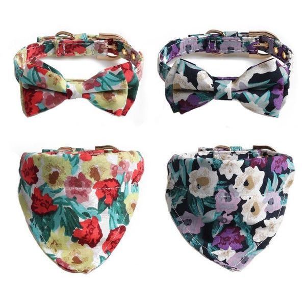 

wholesale 2021 pet collar metal buckle decor dog triangle scarf bow sixpenny collars & leashes