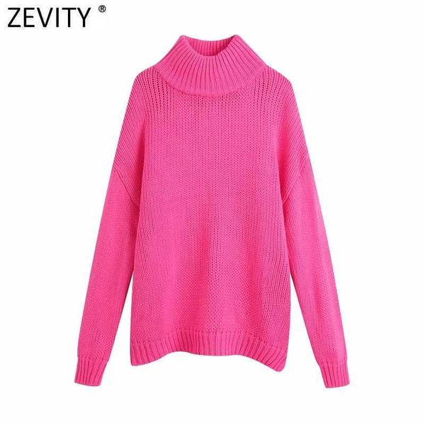 

zevity women fashion turtleneck long sleeve casual knitting sweater female chic loose pullovers s663 210603, White;black