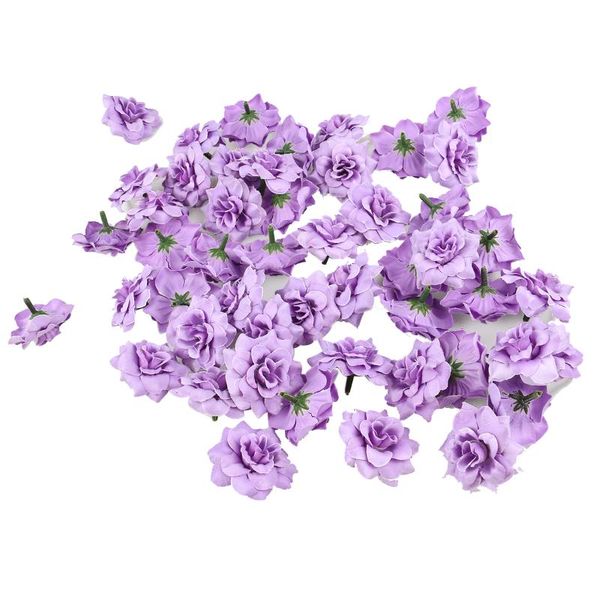 

decorative flowers & wreaths 50pcs silk rose flower heads for hat clothes embellishment (purple)