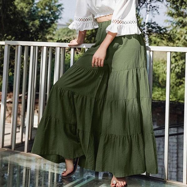 

women's pants & capris 2021 vintage trousers skirt ankle-length sliced craft women wide leg layered outdoor streetwear midi skirts wome, Black;white