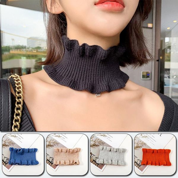 

scarves winter female wool false collar thin elastic pullover ring neck fashion knitted ruffle cycling windproof warm scarf, Blue;gray
