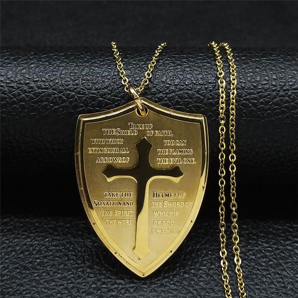 

pendant necklaces fashion bible shield stainlessÂ steel chain necklace for men/women gold color cross jewelry collana croce nxs05, Silver