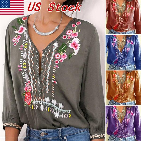 

boho women's floral summer long sleeve beach blouse, White