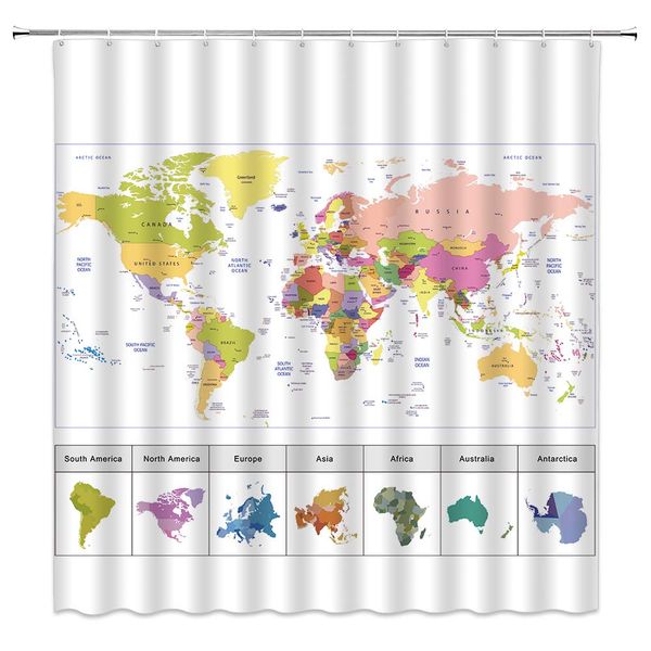 

sztnsm world map shower curtain map of the world with detailed major cities, 70x70 inch polyester fabric bathroom accessories