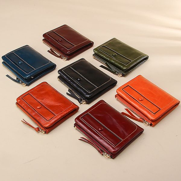 

women short organizer wallet solid color hasp mini wallets womens bags wholesale credit card genuine leather black/red/grey q02x50, Red;black