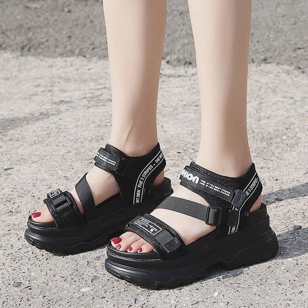 

gladiator platform sandals women's buckle summer women wedge heel chunky beach sandal comfortable woman shoes white, Black