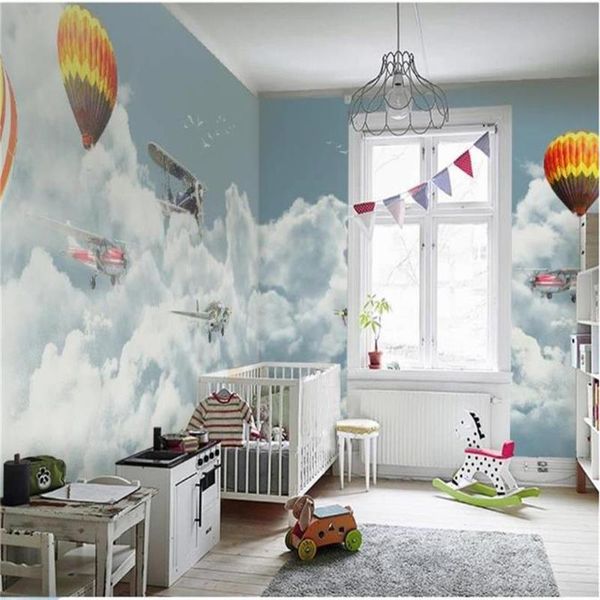 

custom size 3d po wallpaper mural living room blue sky white clouds aircraft picture sofa tv backdrop for wall wallpapers