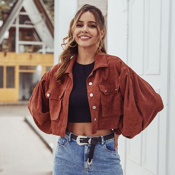 

women's jackets brown corduroy coats women short length single breasted turn down collar big pocket outwear, Black;brown