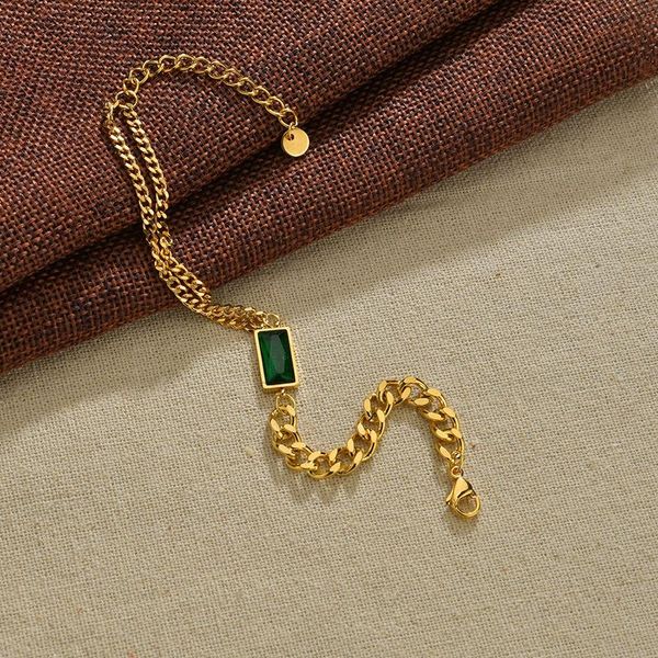 

stainless steel gold thick chain bracelets for women geometric green crystal stone & bangles jewelry link,, Black
