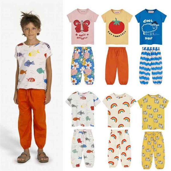 Nada kids Maglietta estiva e pantaloni abbinati Moda Pomodoro Pesce Modello floreale T-shirt in cotone Bambini 100% Top 210619