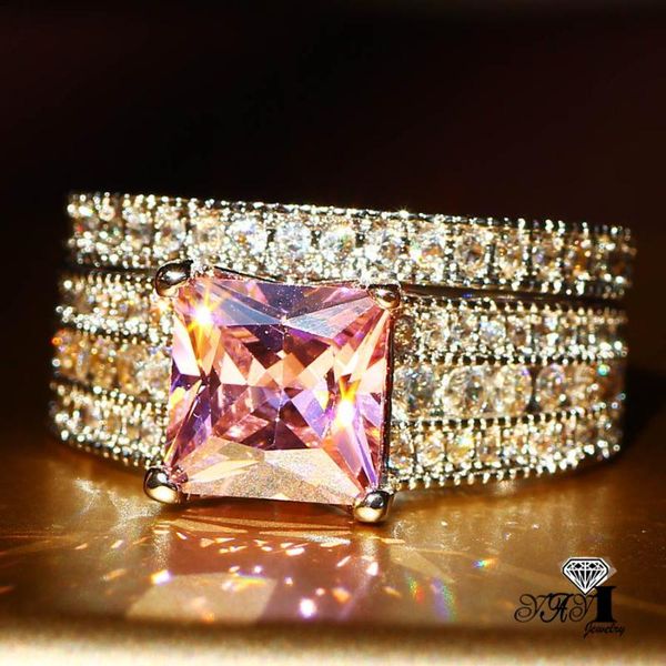 

wedding rings 2pcs yayi jewelry princess cut multi cubic zirconia silver color engagement set expensive gifts, Slivery;golden