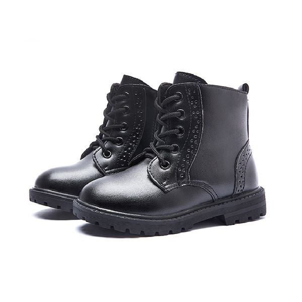 

Baby Boots Quality Leather Kids Boots Zipper Children Snow Boots Ankle Sneakers Single Velvet Warm Autumn Winter Shoes 21-37, Black single