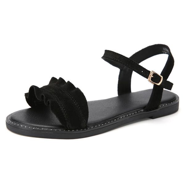 

sandals yshunij suede genuine leather summer womens shoes reinstone welt woman pleated luxury flat ladies flipflop, Black