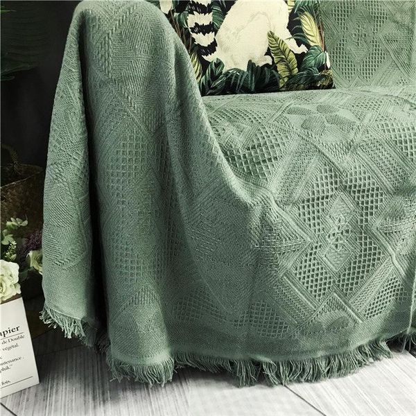 

blankets nordic solid colors cotton thread tassel knitted sofa blanket cover cloth non-slip tapestry bedspread home textile decoration