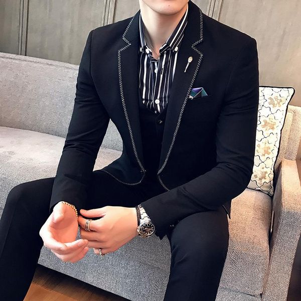 

the autumn and high-quality polyester leisure suits men korean slim married groom handsome three-piece men's & blazers, White;black