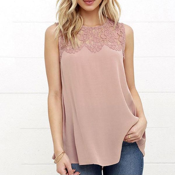 

women's blouses & shirts summer office women pink white floral lace chiffon blouse shirt sleeveless female crochet