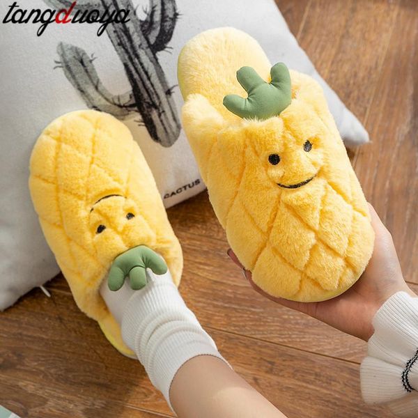 

home slipper for womens gingham fur slippers woman cartoon lovely pineapple indoor soft massage house shoes, Black
