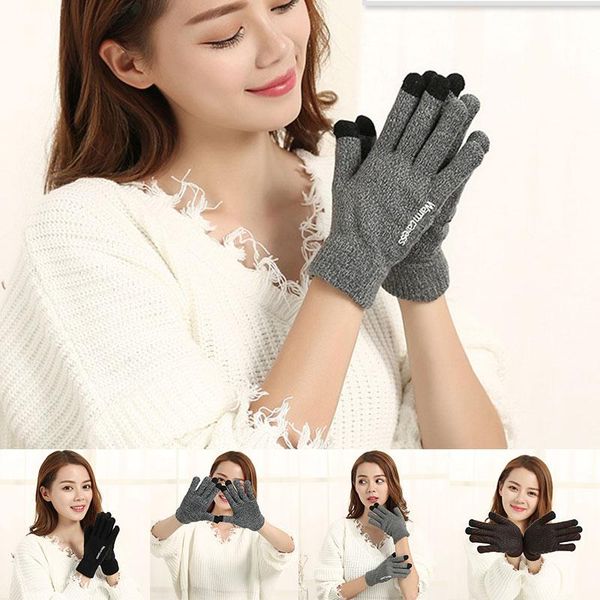 

five fingers gloves women men full finger winter couple non-slip knitted touch screen outdoor soft warm mittens knitting woolen, Blue;gray